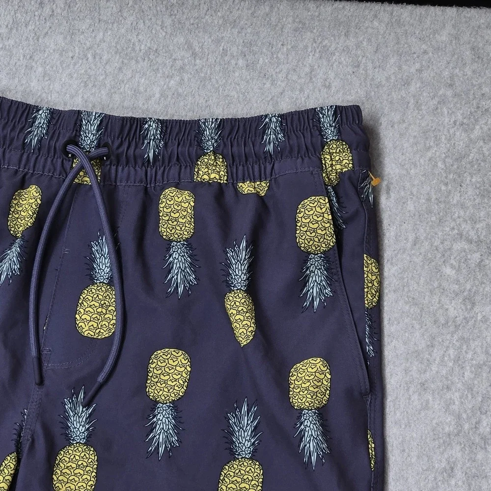 Hurley Men Swimwear MEDIUM Purple Embroidered Swim Trunks Graphic Pineapples